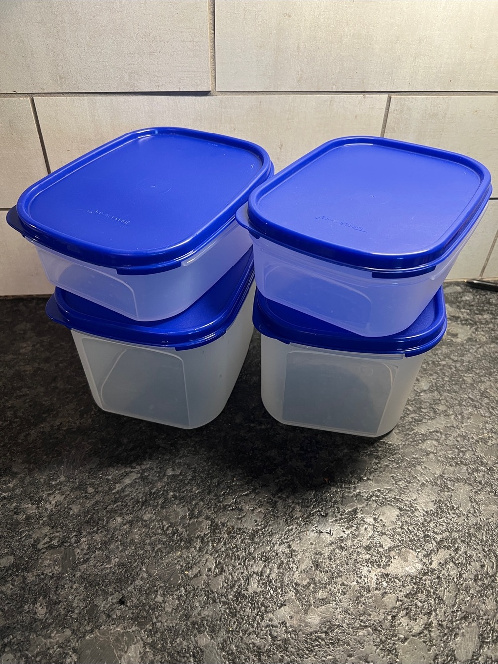 Set of 4 Blue Tupperware Modular Mates Stacking Storage Container Set. Seems new
